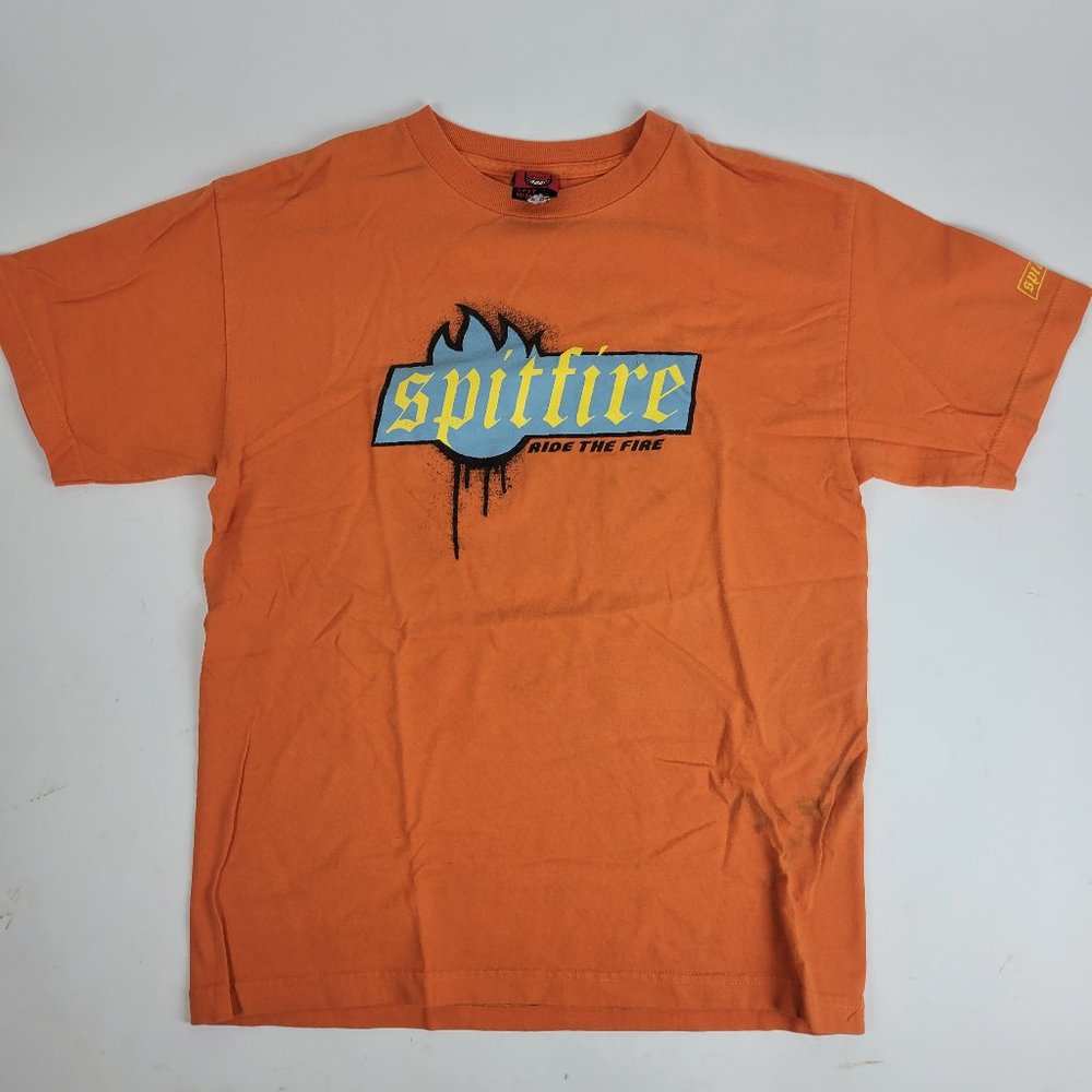 VTG Spitfire Wheels Shirt Skateboard Y2K 90s Short Sleeve Mens Small S Orange